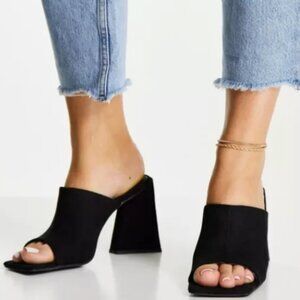 Asos Black Heeled Mules Sz 11